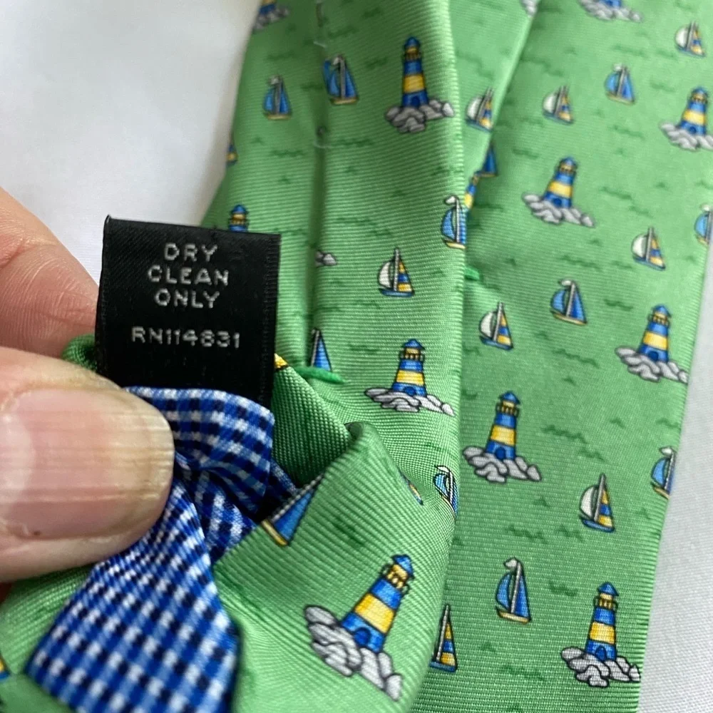 Haspel Silk Tie Green Nautical Tipped Bar Tac Keeper Loop 60”x3.25” 80s to 90s